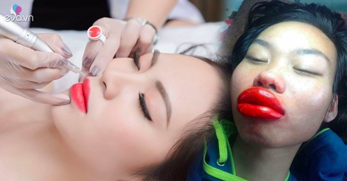 Đau đớn khi xăm môi bị sưng